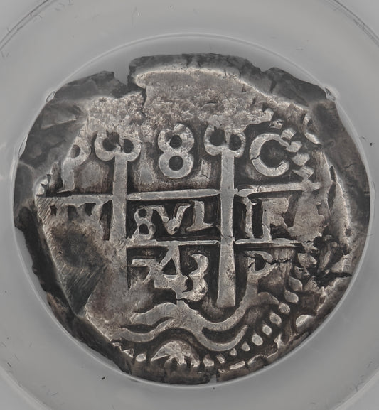 1743 Bolivia 8 Reales COB P, C VF-30 ANACS