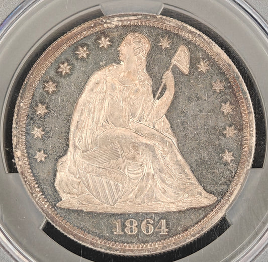 1864 Liberty Seated Dollar PR-64+ Cameo CACG (No Motto)
