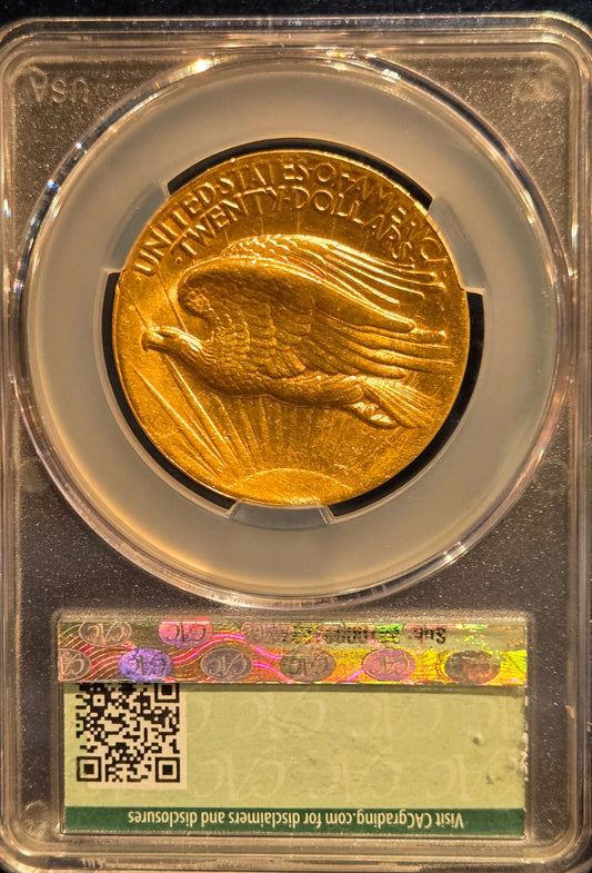 1907 Gold High Relief St Gaudens MS-63 Wire Edge CACG