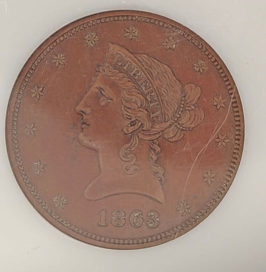 1863 $10 Pattern Liberty Eagle (J-352) PF-63 NGC (Brown)