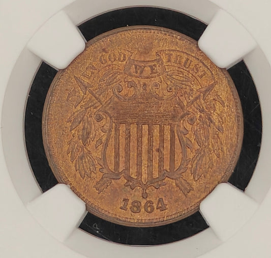 1864 Two Cent Piece MS-65 NGC (Brown, Lage Motto)