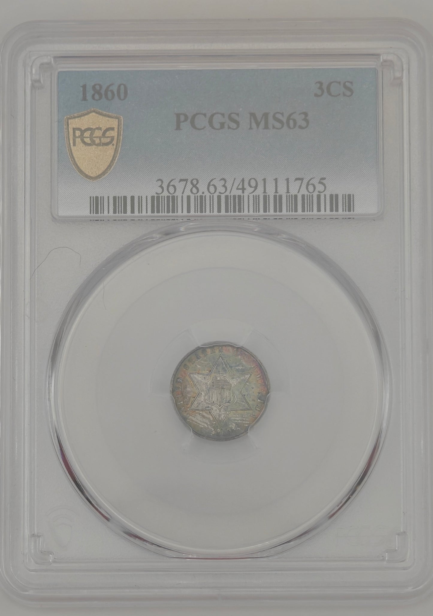 1860 Three Cent Silver MS-63 PCGS