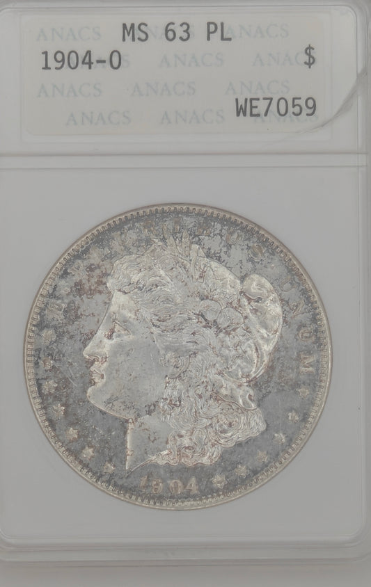 1904-O Morgan Dollar MS-63 PL ANACS (Beautiful Toning)