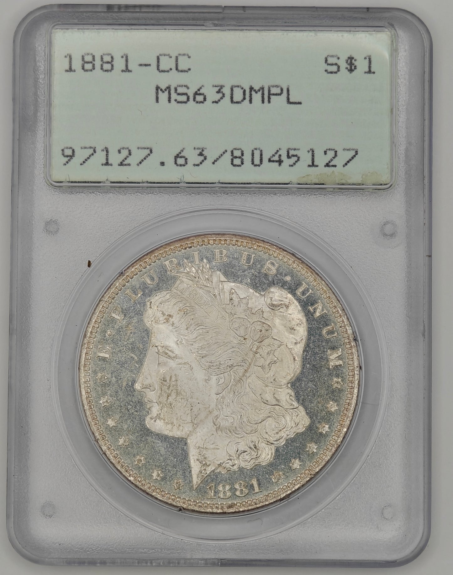 1881-CC Morgan Dollar MS-63 (DMPL) PCGS (Rattler)