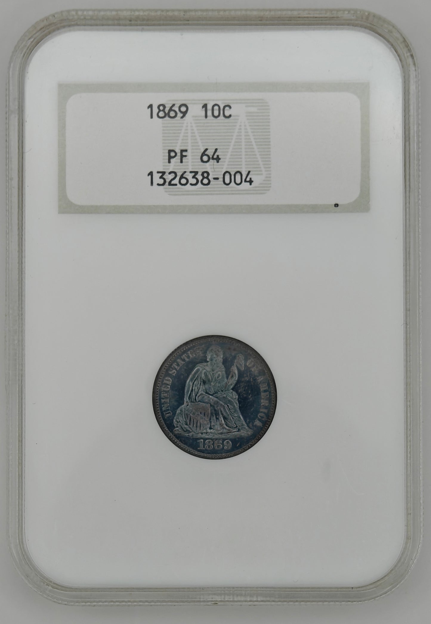 1869 Liberty Seated Dime PF-64 NGC