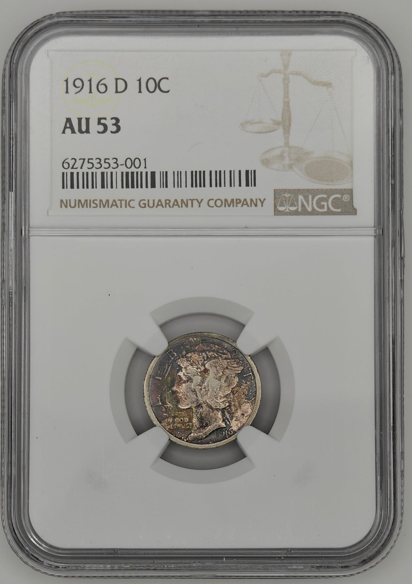 1916-D Mercury Dime AU-53 NGC
