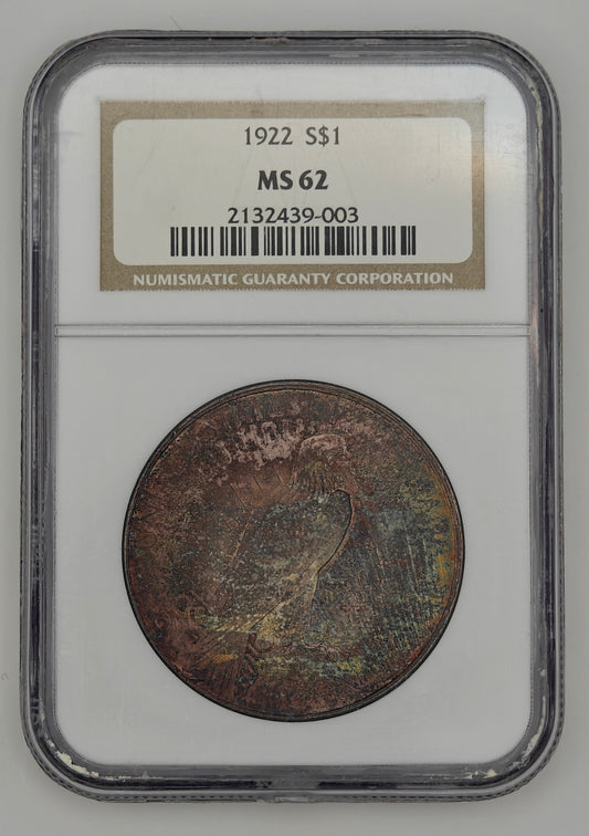 1922 Peace Dollar MS-62 NGC (Beautifully Toned)