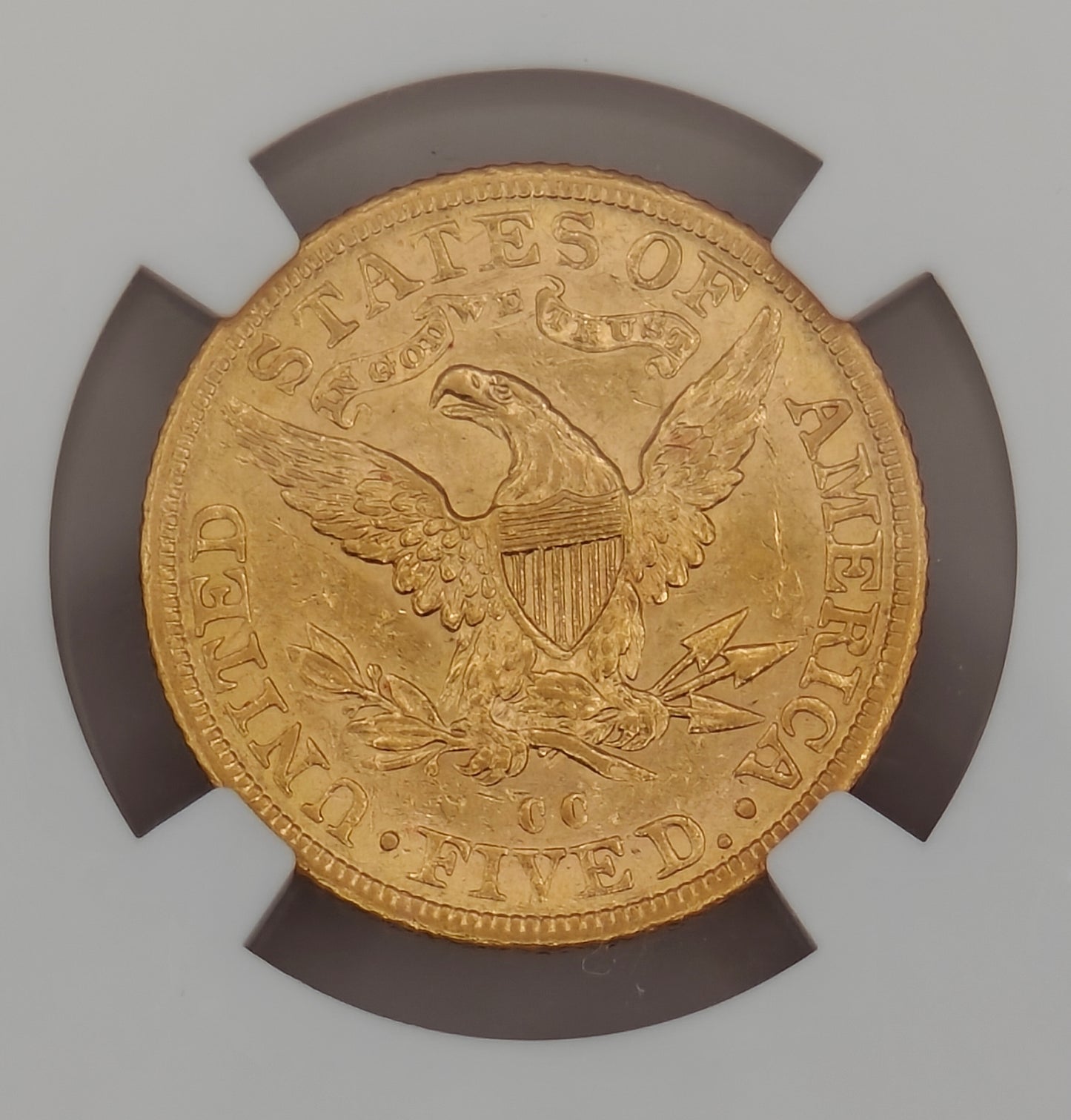 1892-CC $5 Gold Liberty Half Eagle AU-58 NGC