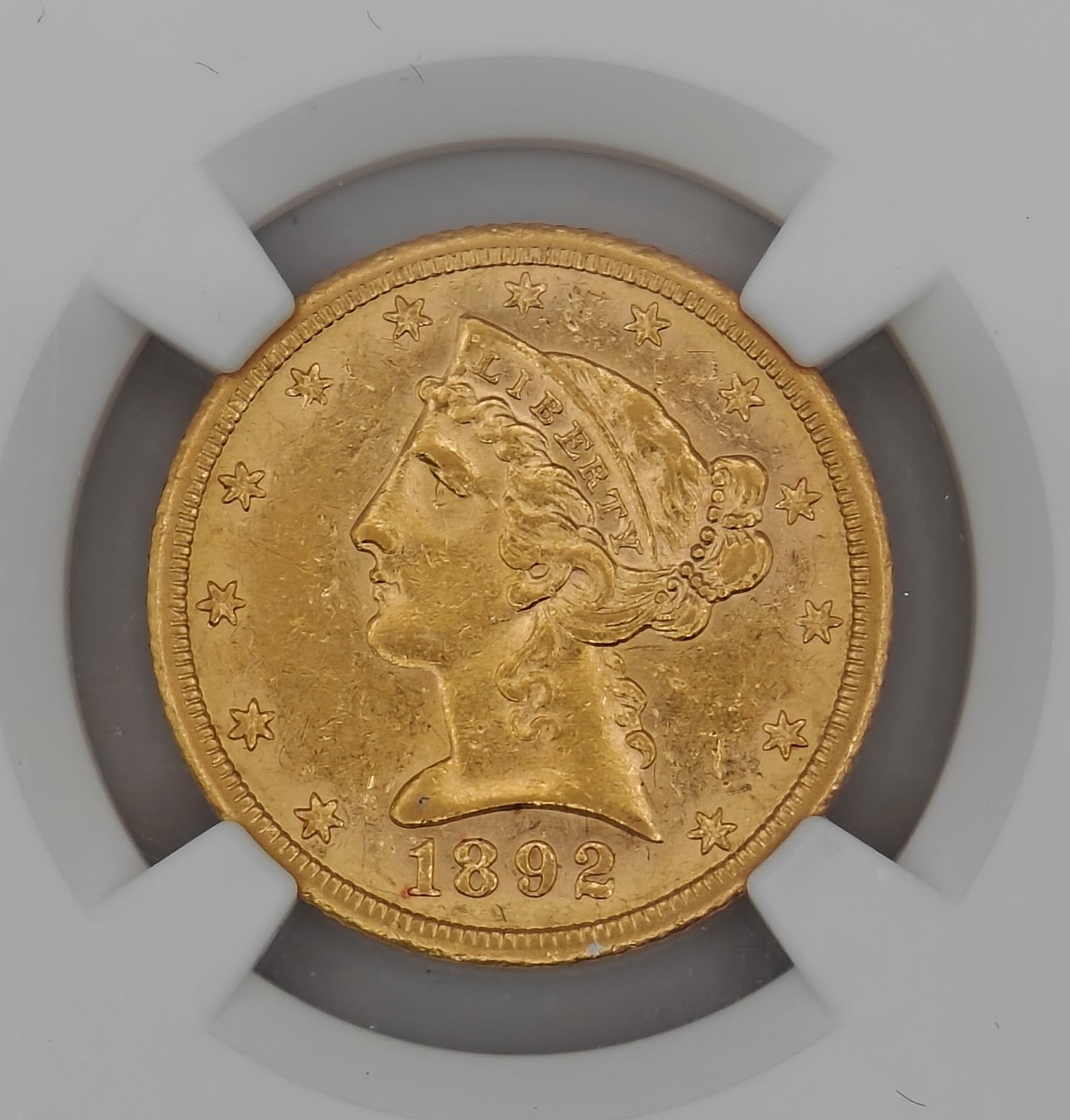 1892-CC $5 Gold Liberty Half Eagle AU-58 NGC
