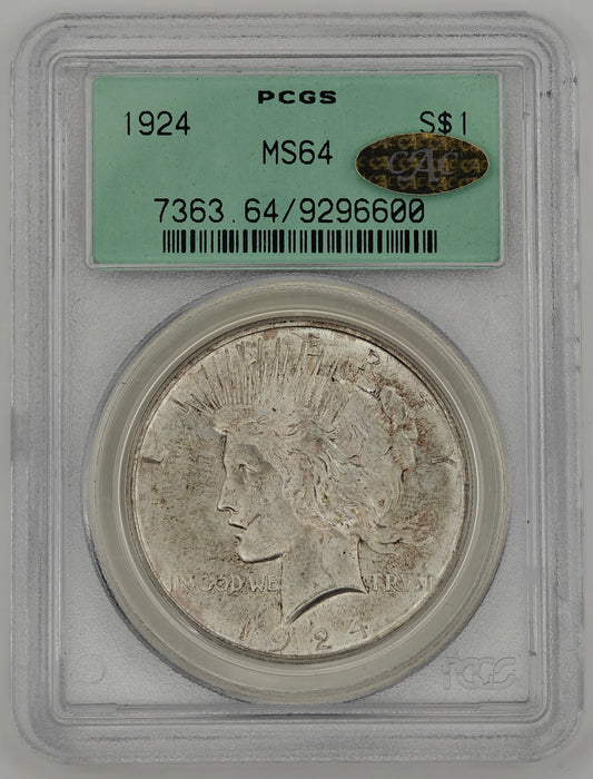 1924 Peace Dollar MS-64 PCGS Gold CAC (OGH)