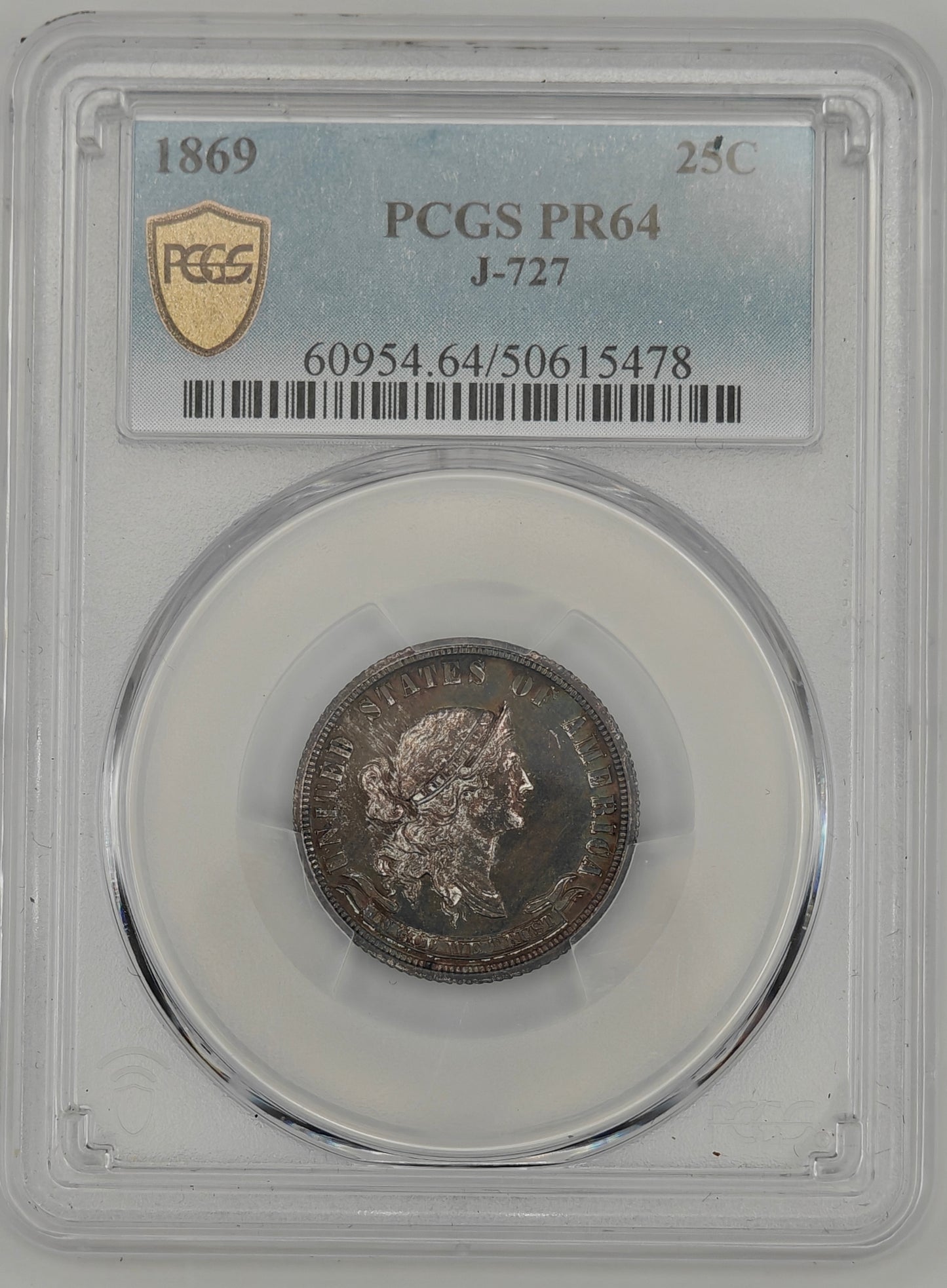 1869 Standard Silver Twenty-Five Cent Pattern PR-64 PCGS (J-727)