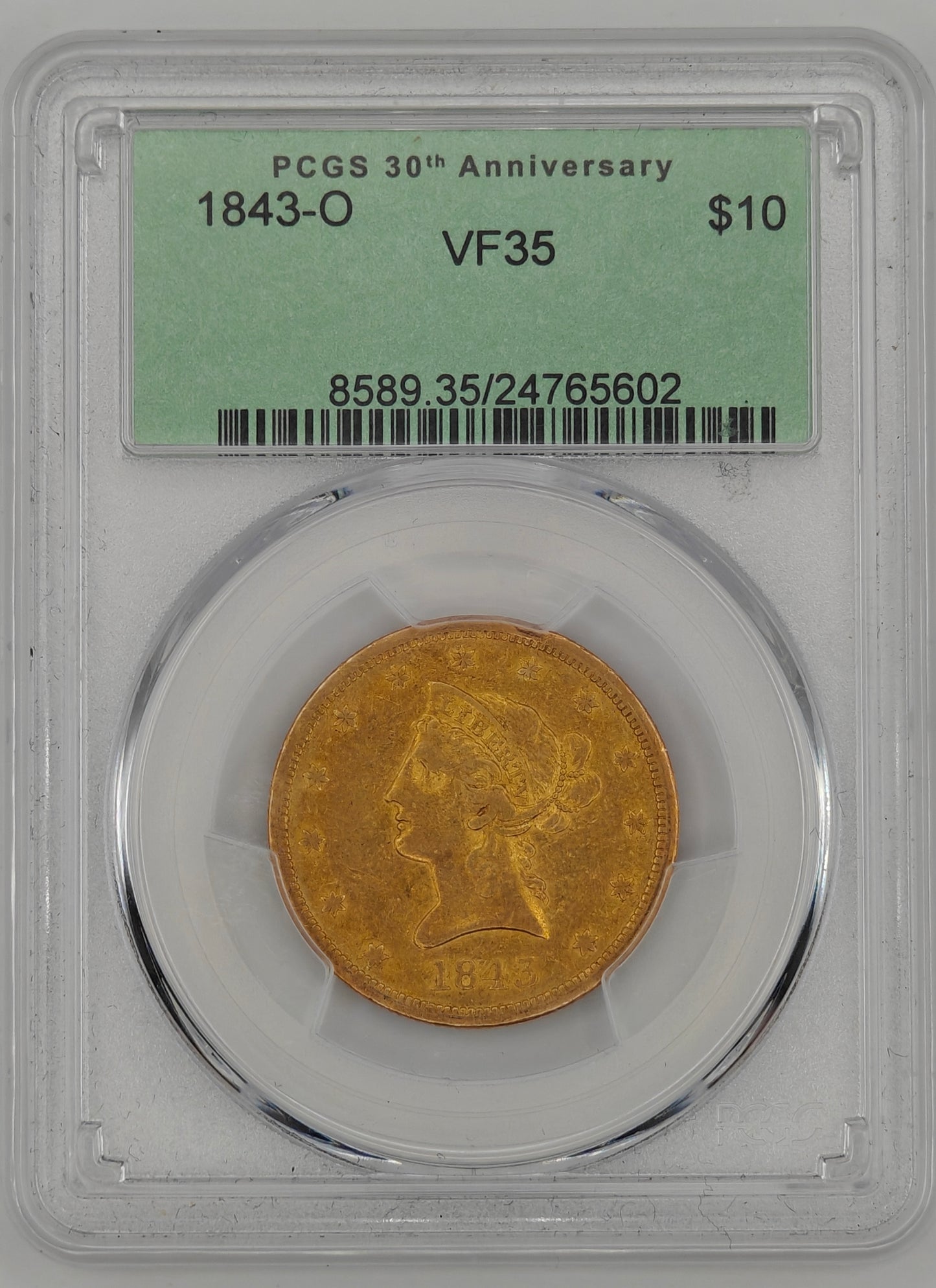 1843-O $10 Gold Liberty Eagle VF-35 PCGS