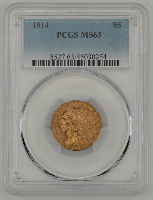 1914 $5 Gold Indian Half Eagle MS-63 PCGS