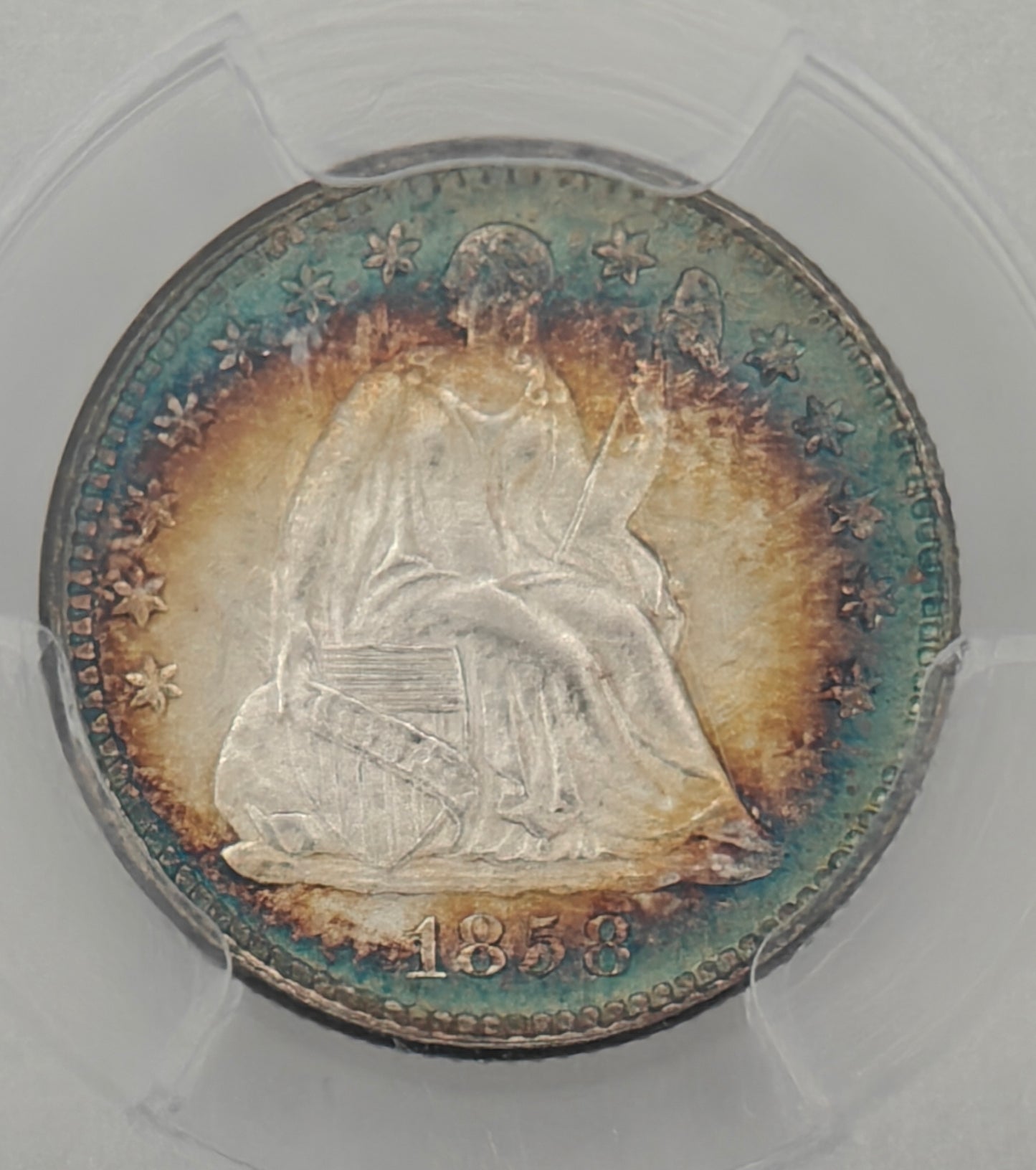 1858 Liberty Seated Half Dime MS-67 PCGS (Beautiful Toning)