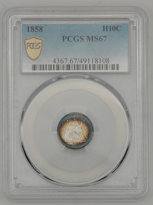 1858 Liberty Seated Half Dime MS-67 PCGS (Beautiful Toning)