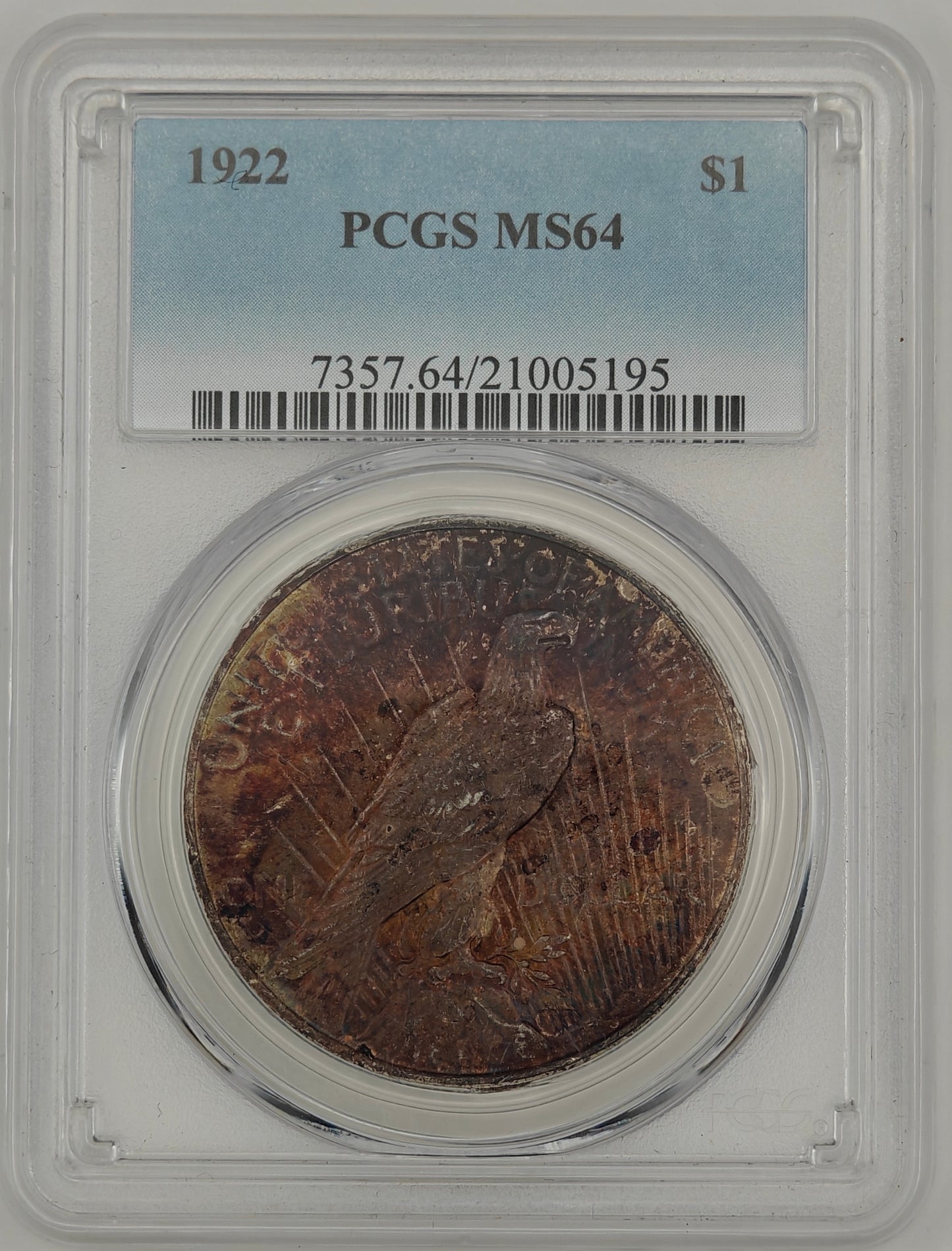 1922 Peace Dollar MS-64 PCGS (Beautiful Toning)