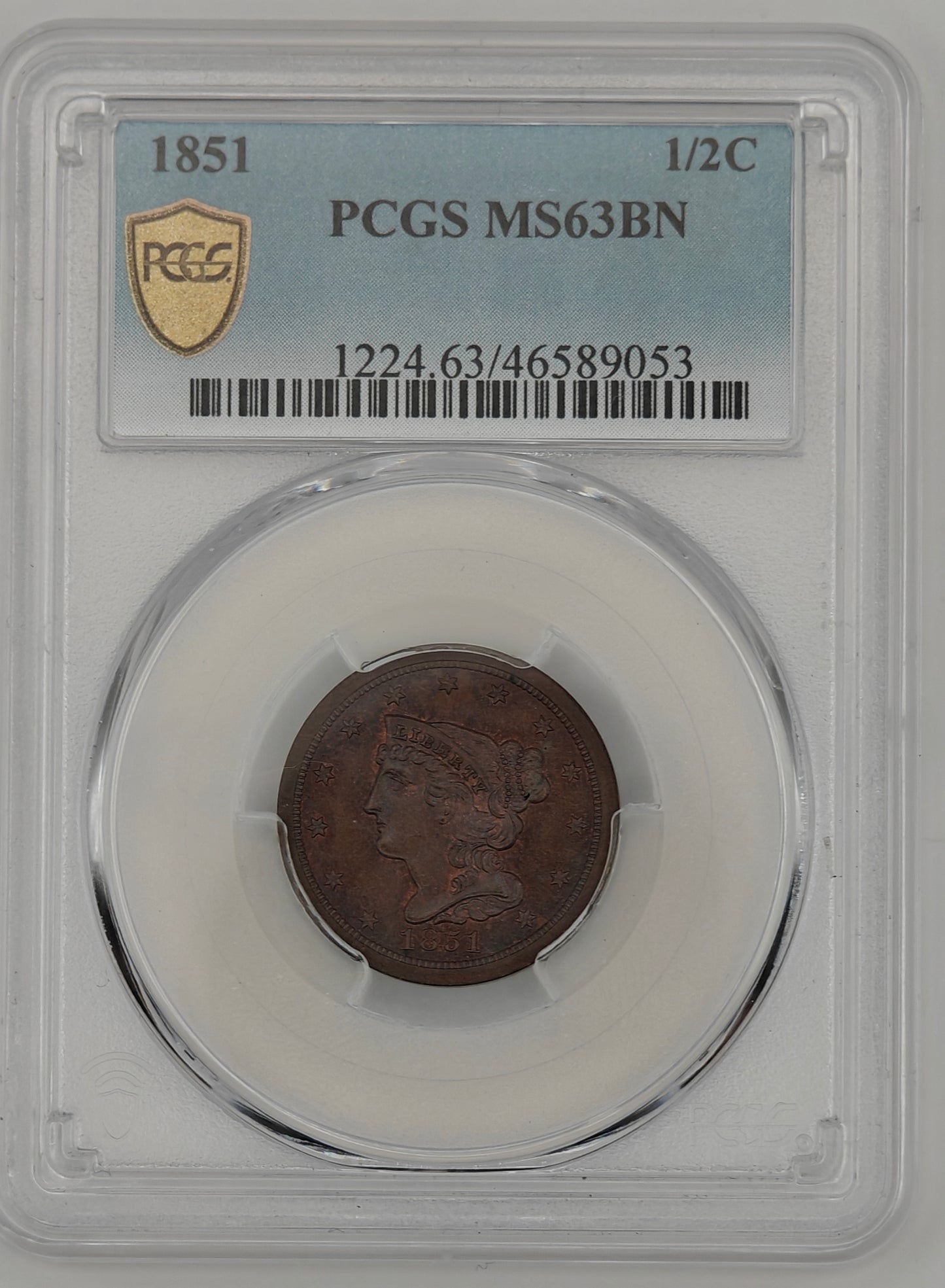 1851 Half Cent MS-63 PCGS (Brown)