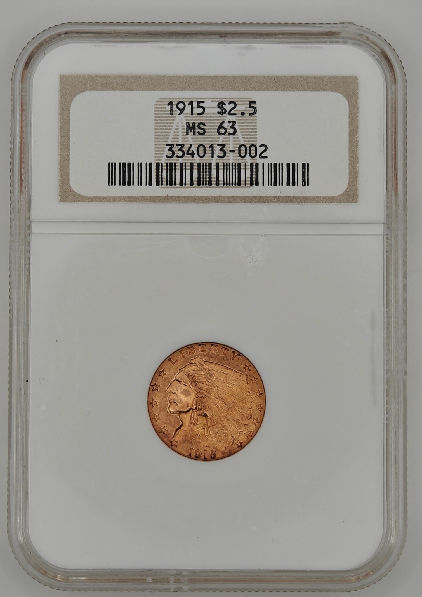 1915 $2.50 Gold Indian Quarter Eagle MS-63 NGC