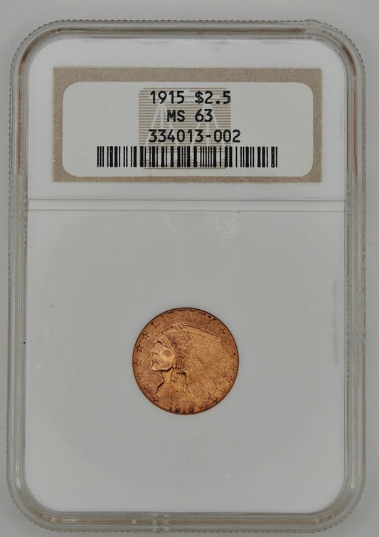 1915 $2.50 Gold Indian Quarter Eagle MS-63 NGC