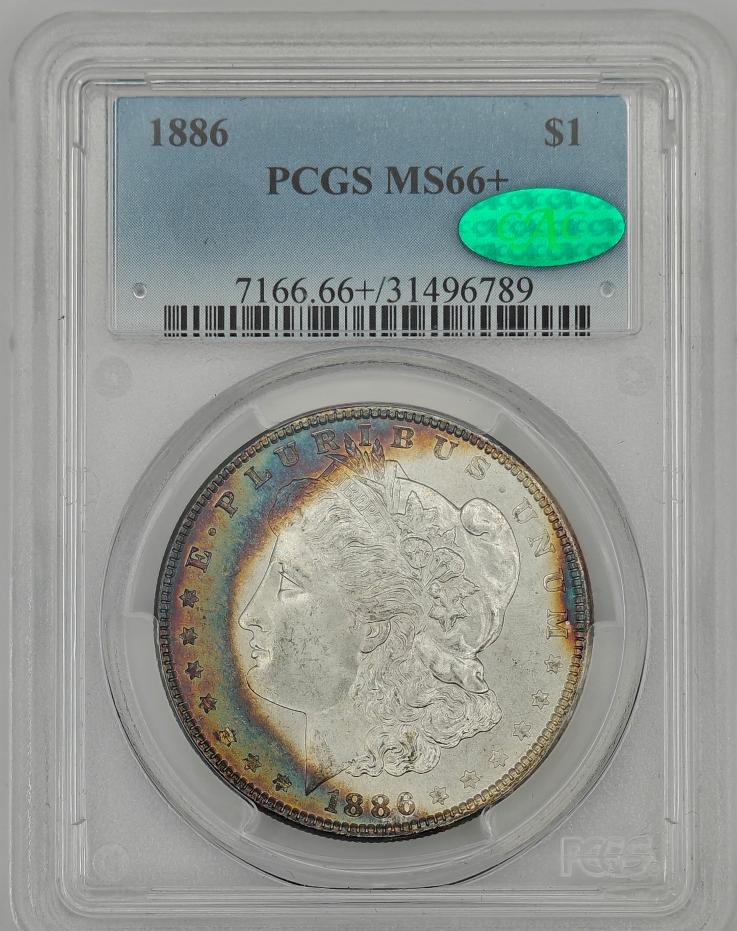 1886 Morgan Dollar MS-66+ PCGS CAC (Beautiful Toning)