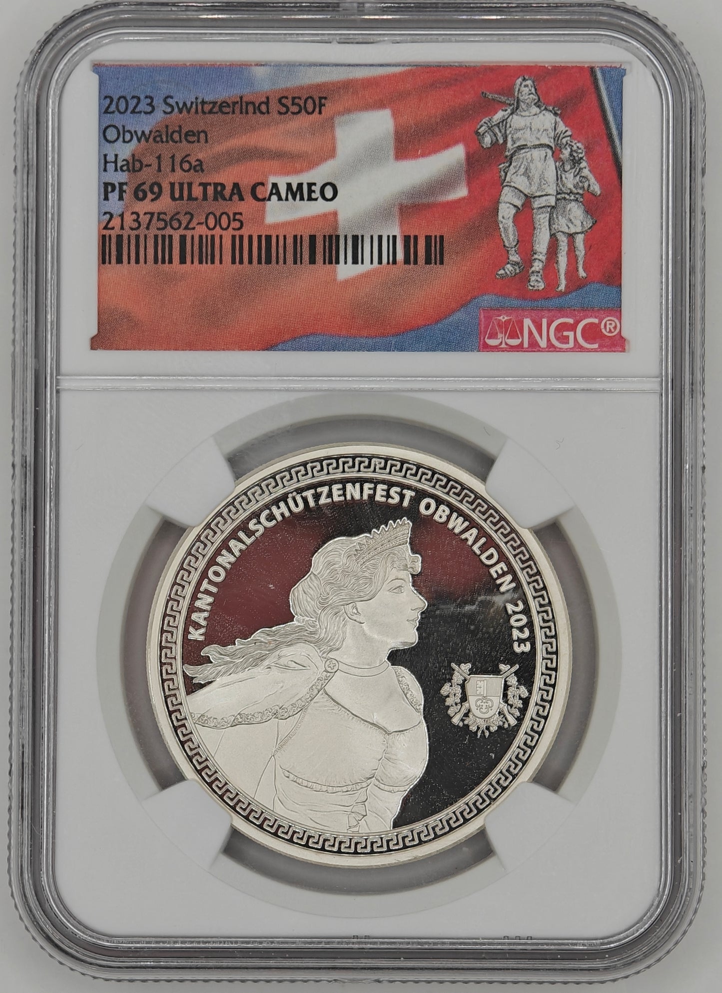 2023 Switzerland 50 Francs Obwalden Shooting Festival PF-69 UCAM NGC (Hab-116a)