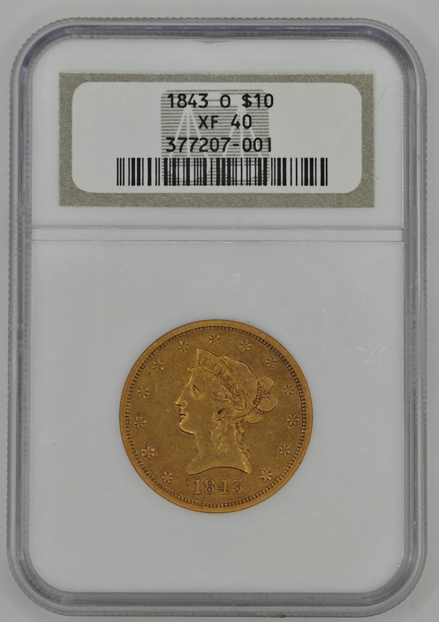 1843-O $10 Liberty Gold Eagle XF-40 NGC