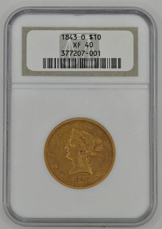 1843-O $10 Liberty Gold Eagle XF-40 NGC