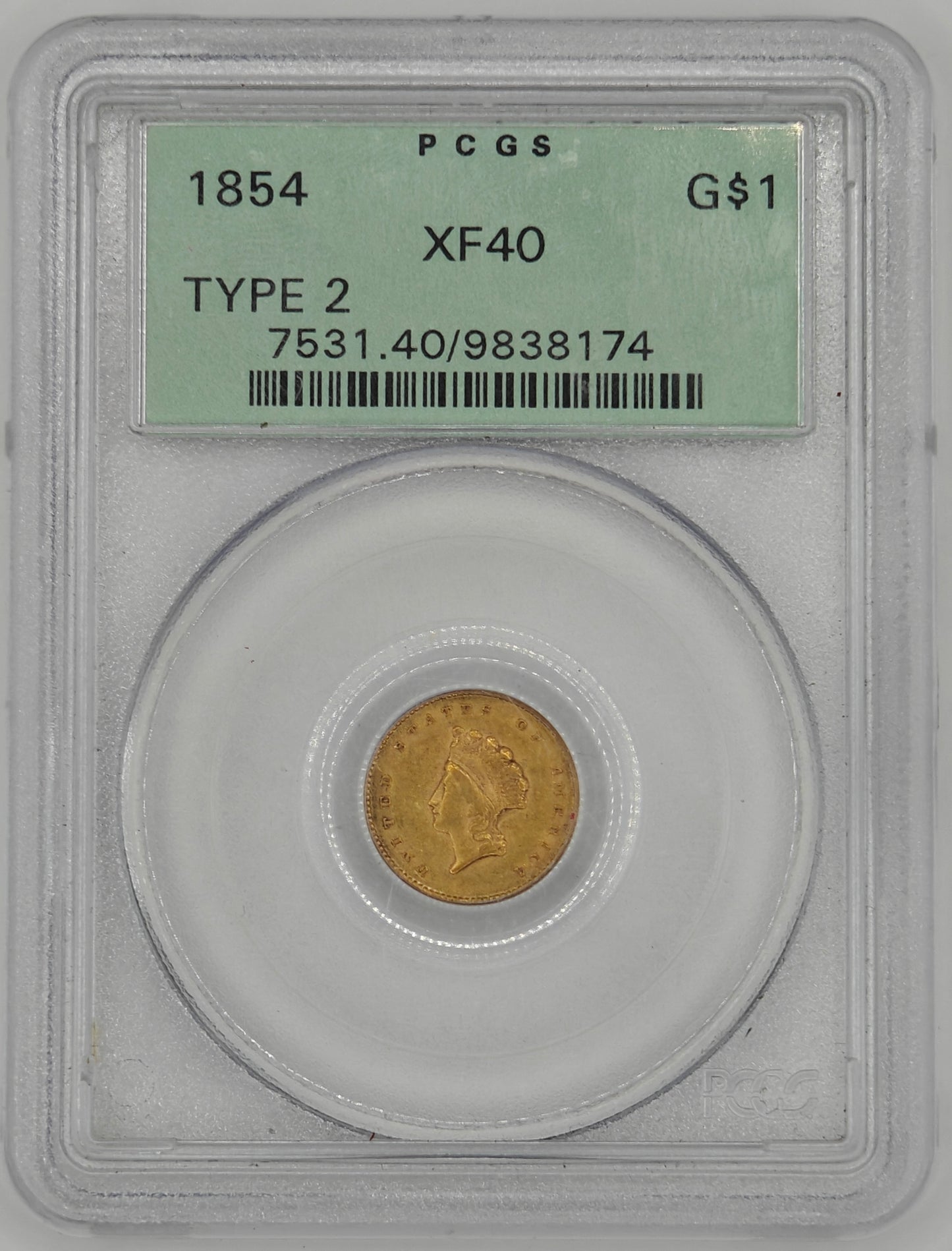 1854 $1 Gold Indian Head XF-40 PCGS (Type-II)