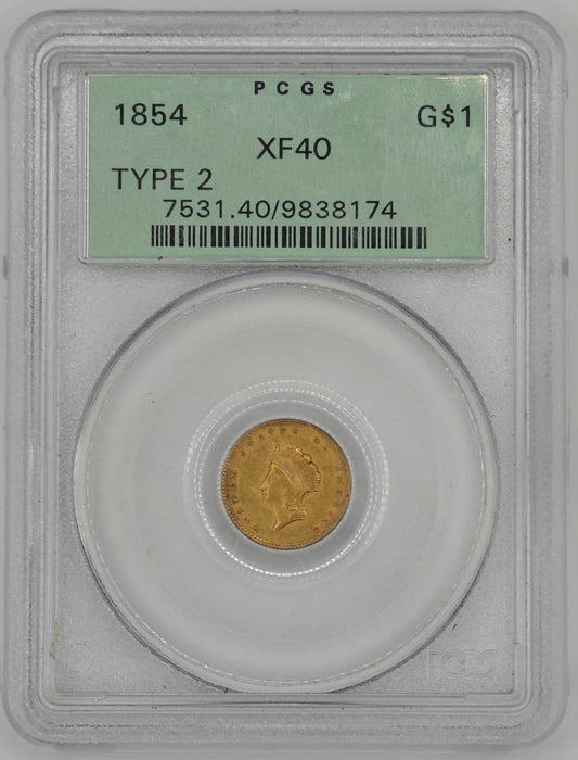 1854 $1 Gold Indian Head XF-40 PCGS (Type-II)