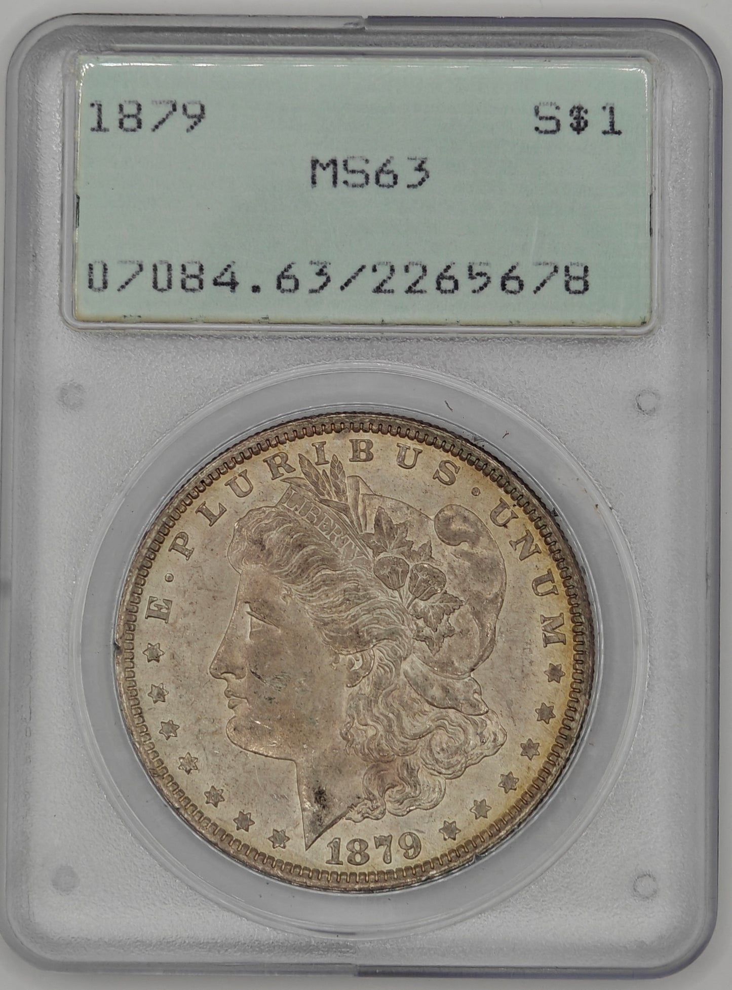 1879 Morgan Dollar MS-63 PCGS (Toned, Rattler)