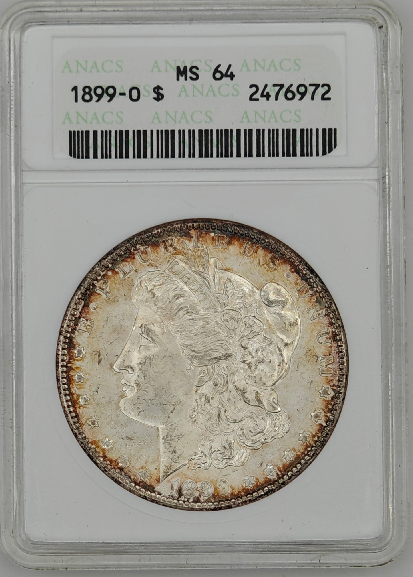 1899-O Morgan Dollar MS-64 ANACS (Beautiful Toning)