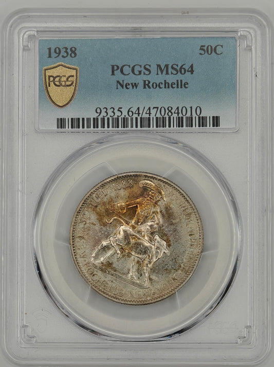 1938 New Rochelle Commemorative Half Dollar MS-64 PCGS (Toned)