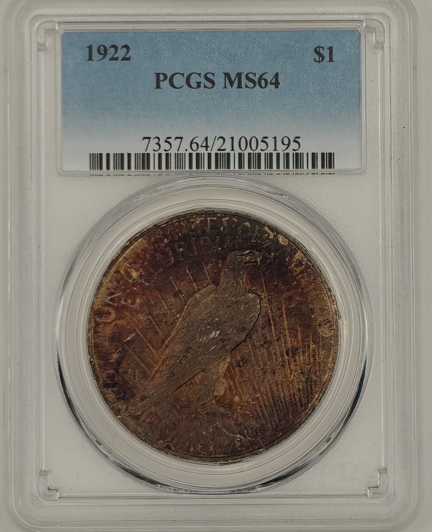 1922 Peace Dollar MS-64 PCGS (Beautiful Toning)