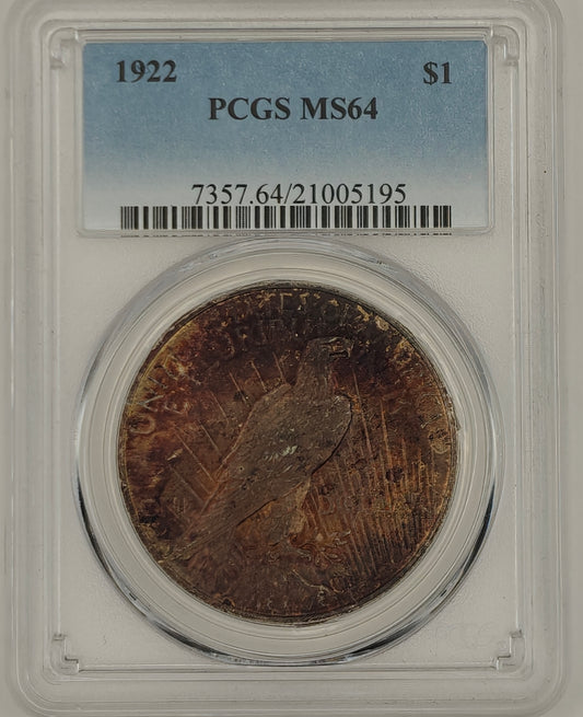 1922 Peace Dollar MS-64 PCGS (Beautiful Toning)