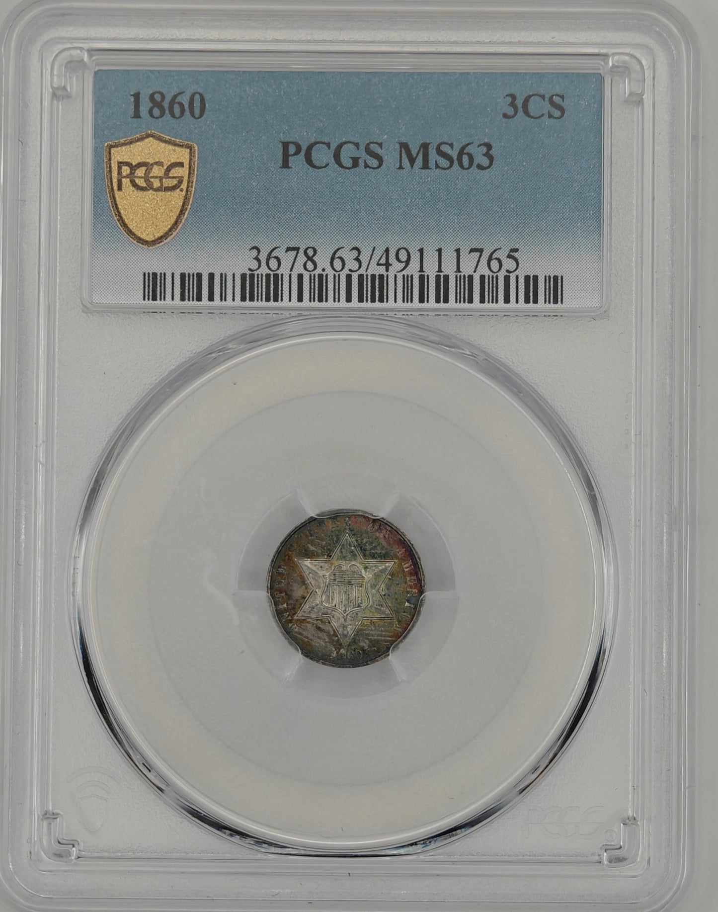 1860 Three Cent Silver MS-63 PCGS
