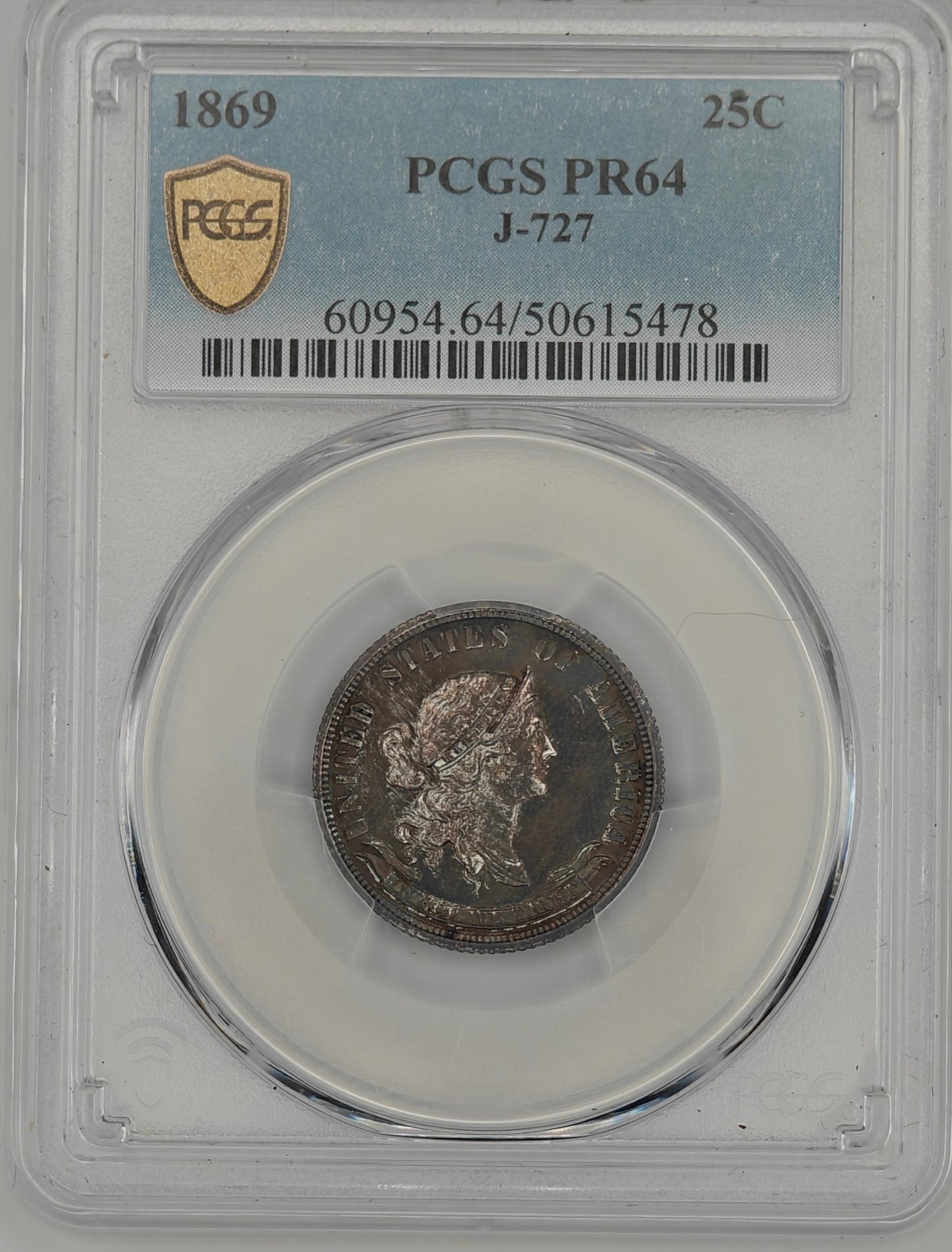 1869 Standard Silver Twenty-Five Cent Pattern PR-64 PCGS (J-727)