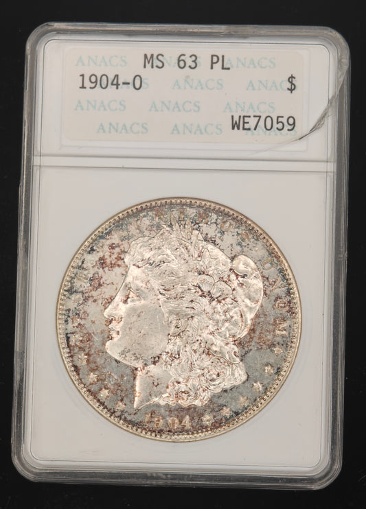 1904-O Morgan Dollar MS-63 PL ANACS (Beautiful Toning)