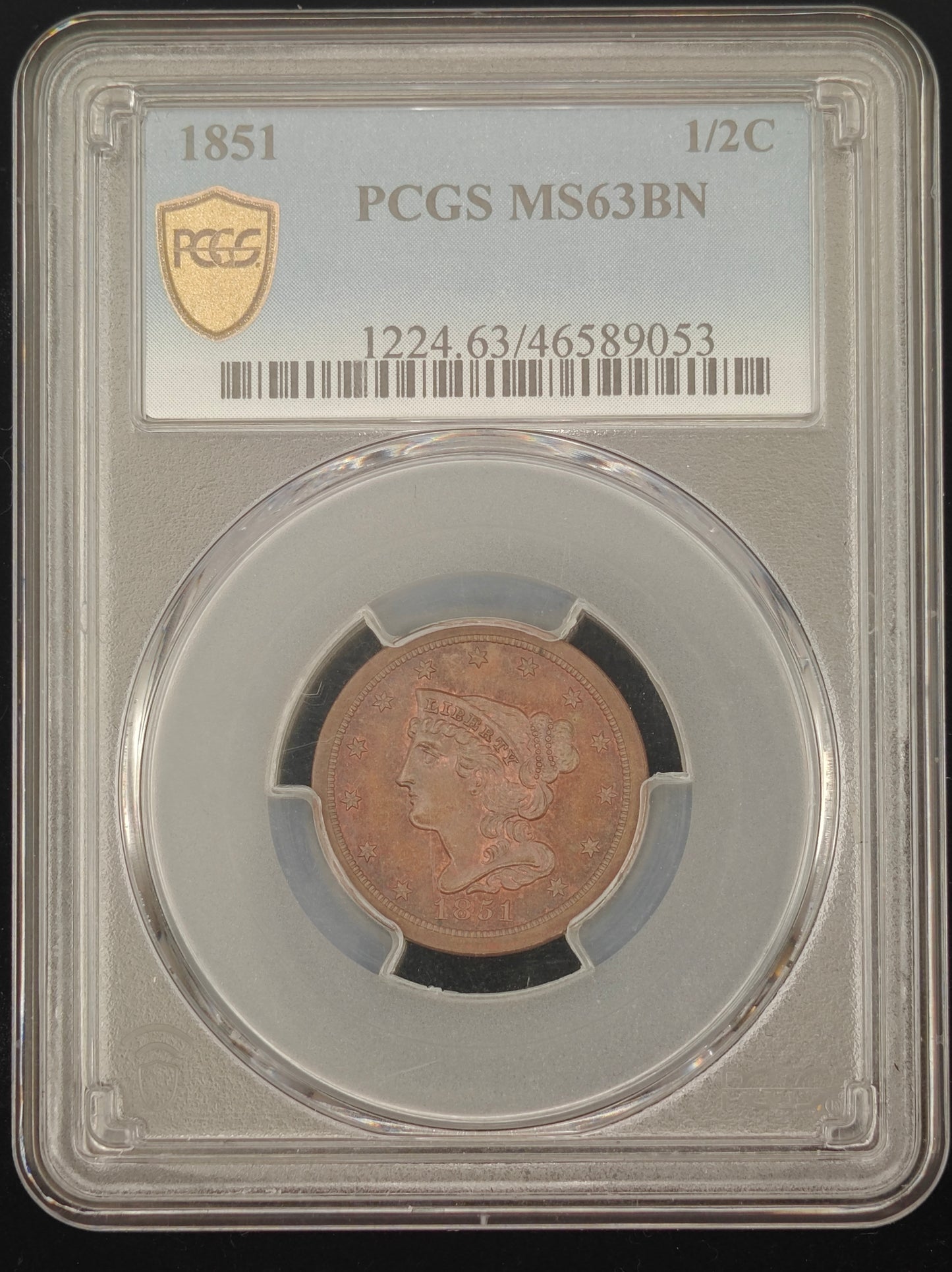 1851 Braided Hair Half Cent MS-63 PCGS (Brown)