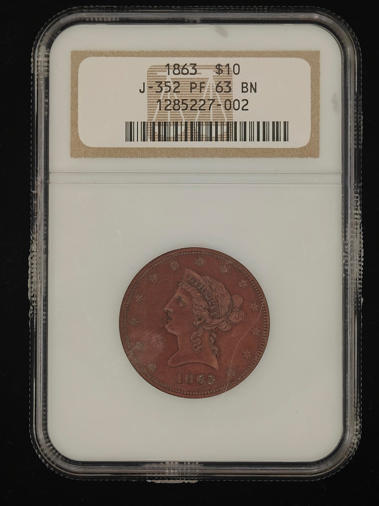 1863 $10 Pattern Liberty Eagle (J-352)  PF-63 NGC (Brown)
