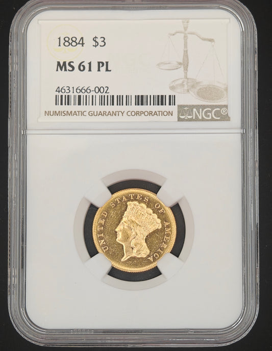 1884 $3 Gold Indian Princess MS-61 NGC (PL)