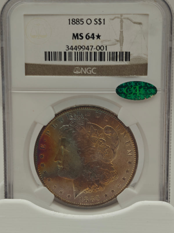 1885-O Morgan Dollar MS-64* NGC CAC (Beautiful Toning)