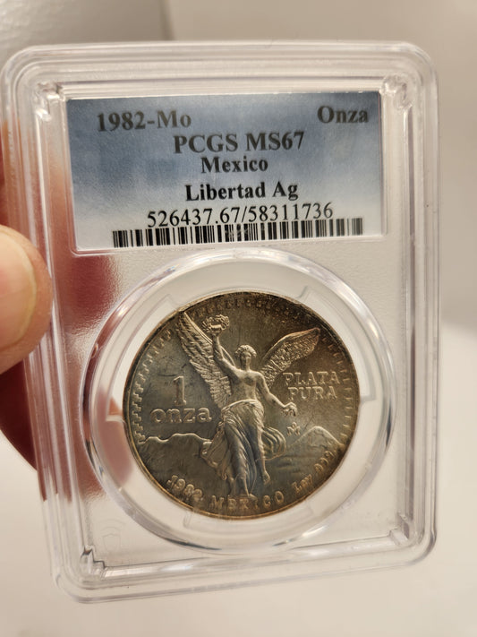 1982 Mexico 1 oz. Silver Libertad MS-67 PCGS (Beautiful Toning)