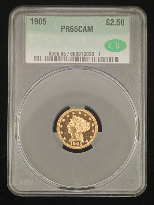 1905 Gold $2.50 Liberty Quarter Eagle PR-65 Cameo CACG