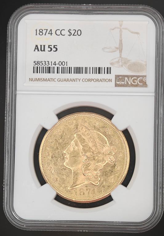 1874-CC $20 Liberty Gold Double Eagle AU-55 NGC