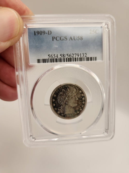 1909-D Barber Quarter AU-58 PCGS (Beautiful Toning)