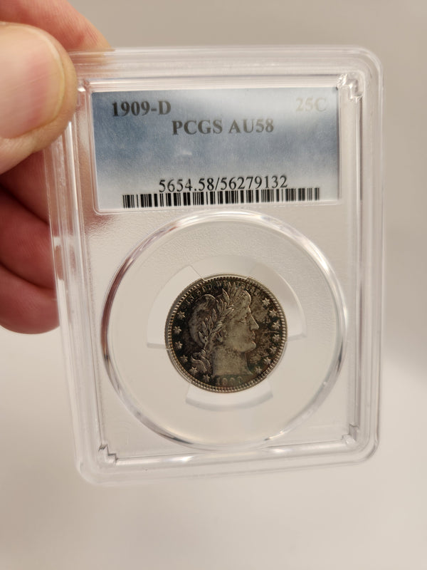 1909-D Barber Quarter AU-58 PCGS (Beautiful Toning)