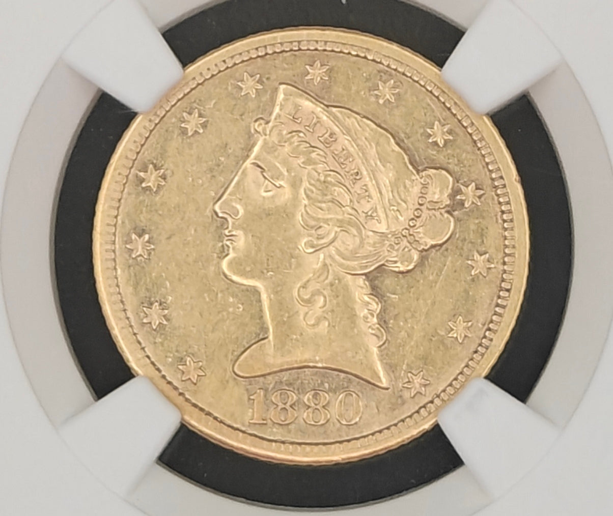 1880-CC $5 Liberty Gold Half Eagle AU-53 NGC