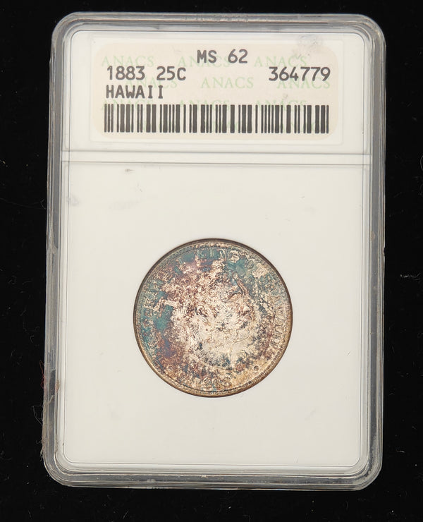 1883 Hawaiian Quarter MS-62 ANACS (Beautiful Toning)