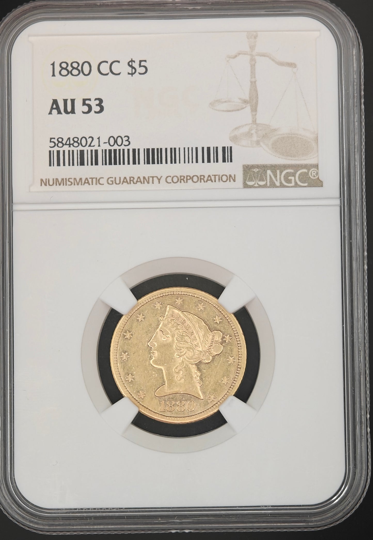 1880-CC $5 Liberty Gold Half Eagle AU-53 NGC