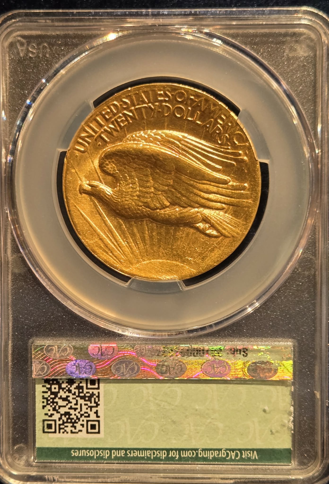 1907 Gold High Relief St Gaudens MS-63 Wire Edge CACG